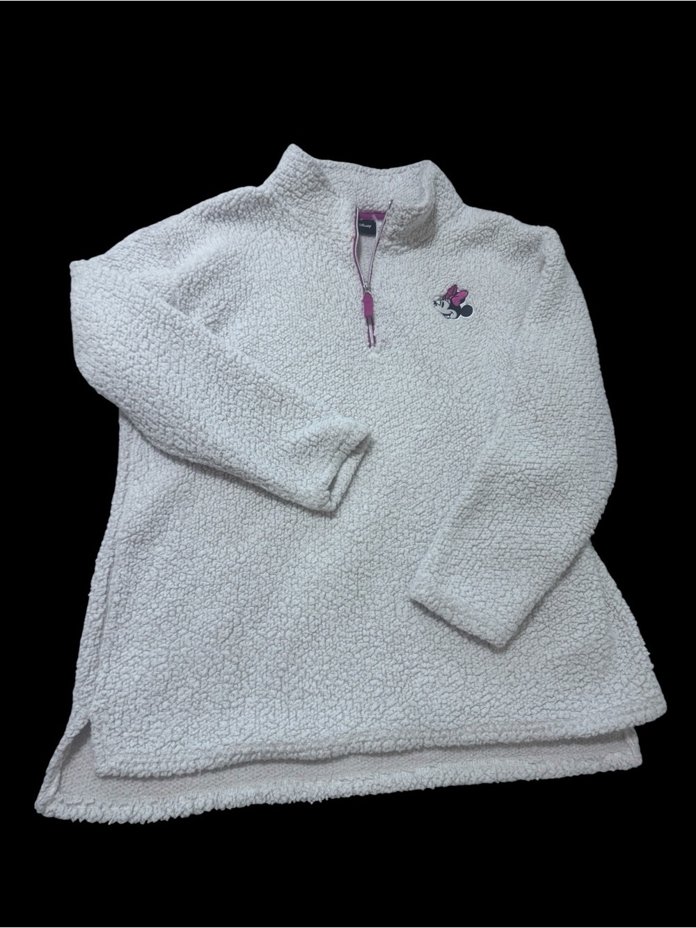 Disney White Sherpa Half-Zip Pullover with Pink Minnie Accent